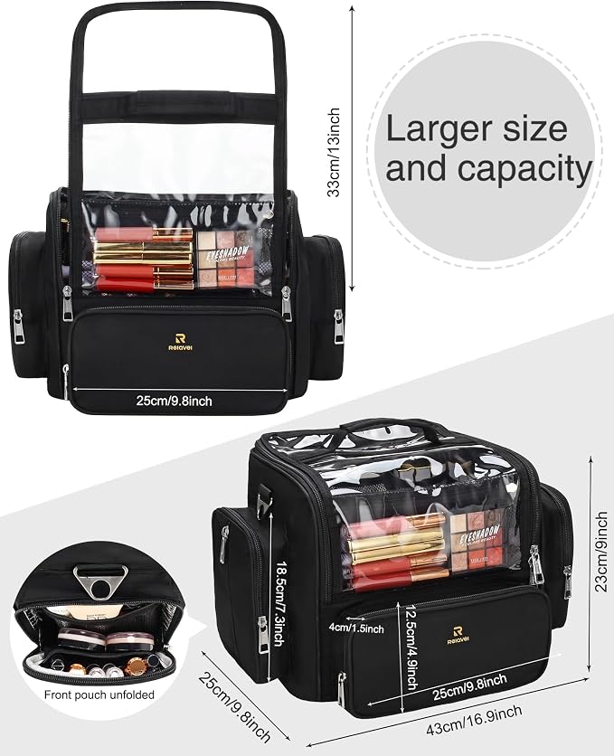 TANTO Makeup Brush Bag, Extra Large Makeup Case Professional Makeup Artist Bag Stand-up Cosmetic Bag Travel Makeup Brush Case with Shoulder Strap and Adjustable Divider