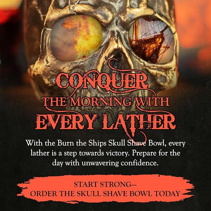 Burn The Ships Shaving Kit | Ceramic Skull Shave Bowl & Cream | Wet Razor Lather Mug | Hot Scuttle for Traditional Grooming | Shaving Soap Gift Set | Barber Accessories for Men