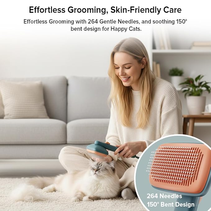 Cat Brush for Shedding, 2 Pcs Industry-First Adjustable Cat Brushes for Indoor Cats, Self-Cleaning Slicker brush, 264 Skin-Friendly Needles for Long or Short Haired Dogs, Perfect for Deshedding