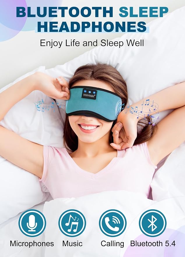 TOPOINT Sleep Mask with Headphones Bluetooth 5.4 Wireless, Sleep Headphone with Microphone Built-in HD Speakers Music, Eye Mask for Sleeping Travel Meditation for Men Women Girl Cool Gadgets