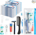 Travel Toothbrush Kit Bulk Disposable Toothbrush with Toothpaste Set with Mouthwash,Toothpaste,Shaver,Shaving Cream,Comb,Zip Bag,Floss Picks,Toothbrushes for Homeless Travel (100)