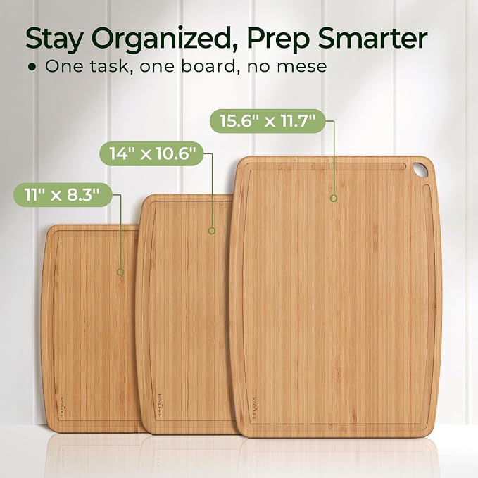 Keechee Dishwasher Safe Bamboo Cutting Boards Durable Lightweight Wood Cutting Board for Busy Kitchen, Easy Clean Wooden Chopping Boards with Juice Groove Set of 3 (L+M+S)