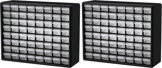 Akro-Mils 64-Drawer Plastic Storage Cabinet, 20-Inch W x 6-Inch D x 16-Inch H | Black | Model 10164 | Garage Organization