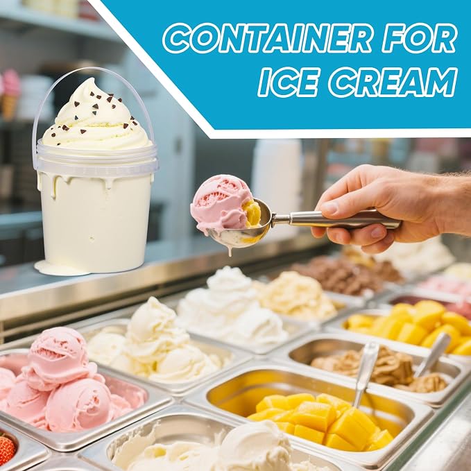 4Pack 34oz Clear Bucket with Lids - Plastic Food Storage Containers, Airtight Screw-On Lids - Freezer Safe Ice Cream Bucekts, Food Grade Reusable Containers for Kitchen