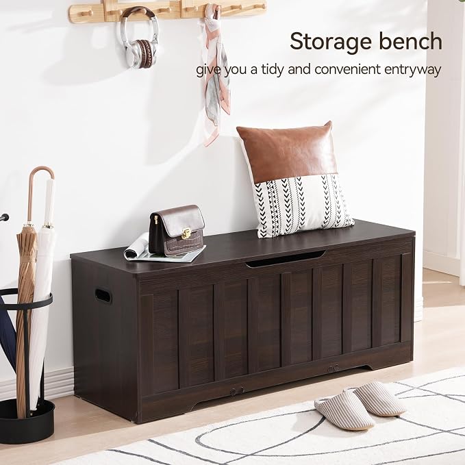 VANKILEY 47.2" Storage Chest Extra Large,Storage Trunk with 2 Safety Hinges,Wooden Storage Bench,Shoe Bench,47.2x15.7x19.1 Inch,Easy Assembly,Storage Bench for Bedroom,Living Room,entryway(Espresso).