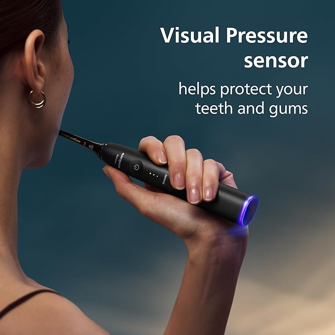 Philips Sonicare DiamondClean 9900 Prestige Electric Toothbrush - with SenseIQ Technology and Advanced AI App, 5 Brushing Modes, 3 Intensity Levels, Charging Travel Case, Quartz Black, Model BD7001AZ
