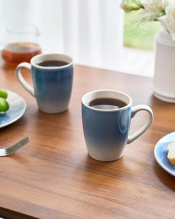 famiware Coffee Mugs Set, 13 oz Mug Set of 8, Stoneware Cups for Latte, Hot Tea, Mocha, Cocoa, Cappuccino, Microwave and Dishwasher Safe, Glacier Series, Azure Blue
