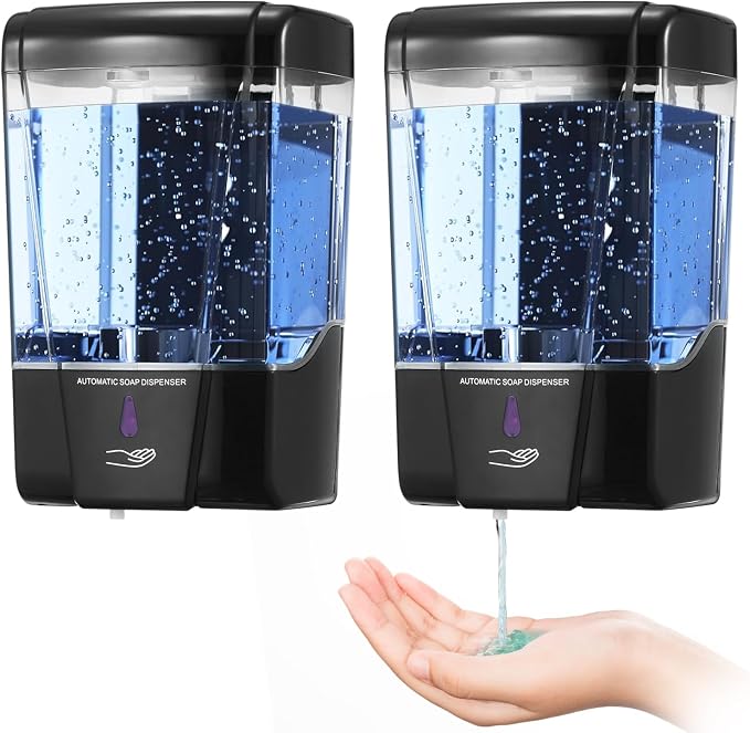 2 Pack Automatic Soap Dispenser Touchless,600 ml / 20 oz Commercial Hand Soap Dispenser,Wall Mount Hand sanitizer Dispenser for Bathroom Offices Home Kitchen Hotel（Black）