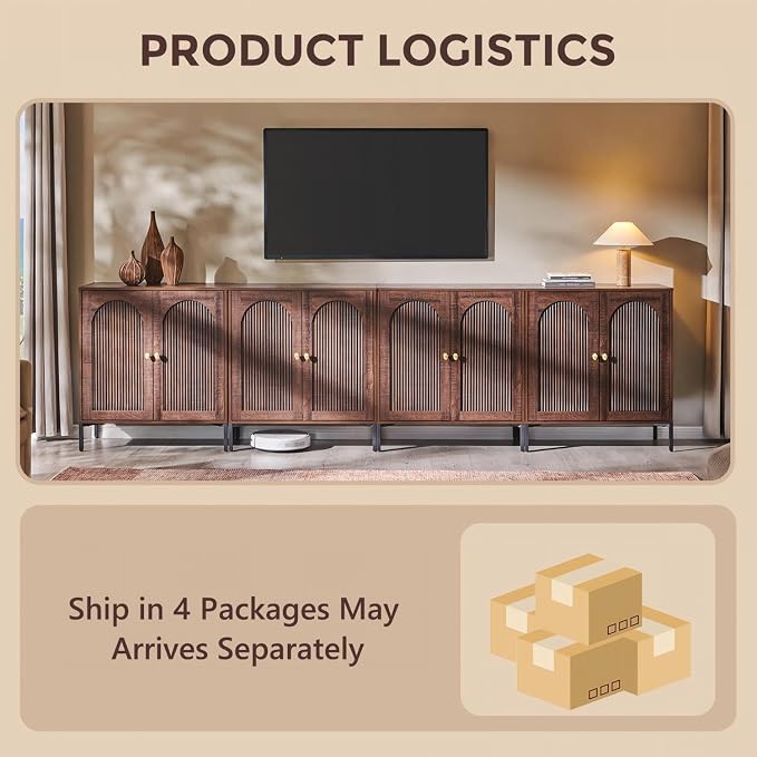 IFGET 123.5" W Modern Arched Sideboard Buffet Cabinet with Storage, Brown | Fluted Arch Sideboard Cabinet w/Adjustable Shelves, Wooden Modular Kitchen Cabinet for Dining& Living Room, Entryway