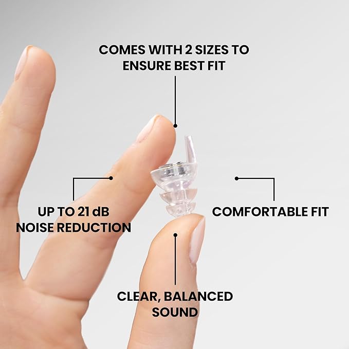 Eargasm Smaller Ears Transparent Clear Earplugs for Concerts, Festivals, Musicians, Night-Life, Motorcycle Hearing Protection - Reusable Ear Plugs for Small Ear Canals, Noise Reduction up to 21 dB