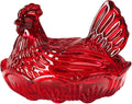 Crystal Glass Hen-Shaped Candy Server,Pastoral Style Candy Bowl with Lid,Red Tabletop Decor Dessert Plate Snack Bowl Egg Tray