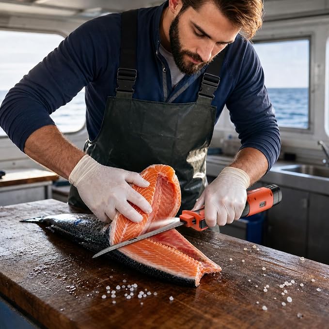 12V Cordless Electric Fillet Knife, 8" Flexible & 10" Rigid Blades, 2x 1500mAh Batteries, 1.5H Fast Charger, Safety Lock, Non-Slip Handle, Carry Case for Outdoor Fishing Filleting,Orange