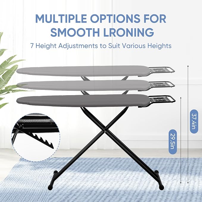 Jakeefud Full Size Ironing Board 47" X 15" with Heat Resistant Cover and Thicken Felt Pad, Safety Iron Rest, Anti-Skid Feet, Height Adjustable, Heavy Duty