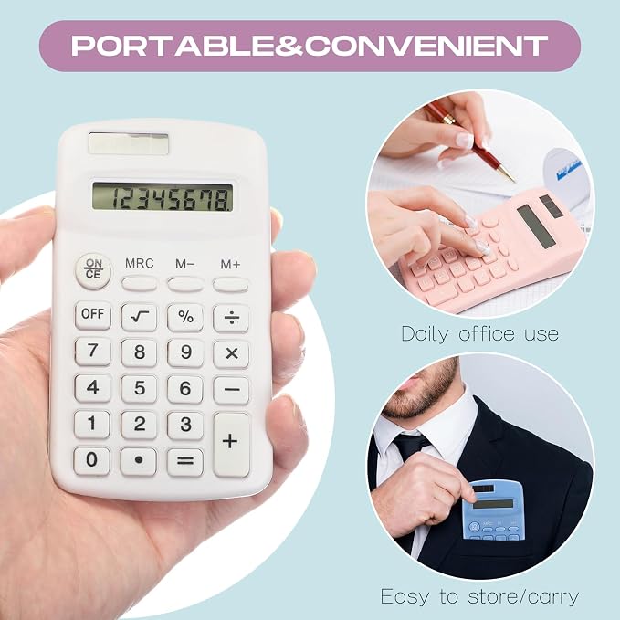 Flutesan 30 Pack Pocket Calculator Small Battery Powered Bulk Mini Size 4 Function Hand Held Basic Calculator for Students Kids School Home Office(White, Pink, Blue)