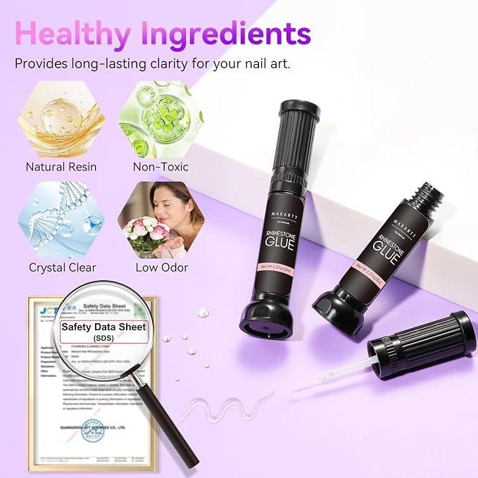 Makartt Nail Rhinestone Glue: Precision Gap Filling Gel with Brush for Gems | Low Viscosity, UV/LED Cured, Gap Filling, Small Charms, Glitter, Pearls and Sequins, 3D Sculpting, DIY and Salon Use