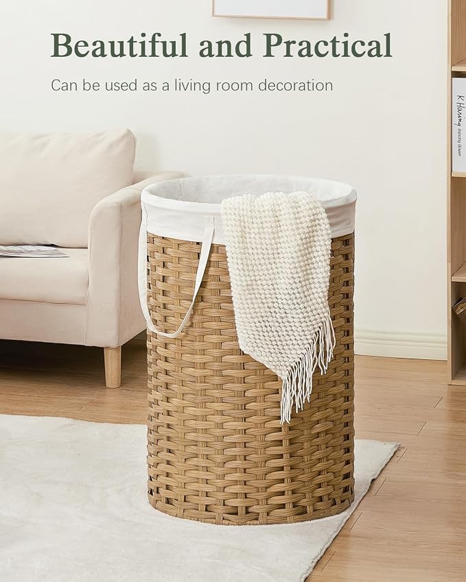 SETVSON 34.3 Gal (130 L) Large Laundry Hamper Laundry Basket Round Handwoven Wicker Laundry Baskets Rattan Laundry Basket with Removable Bag Handles 2 Mesh Bags for Living Room Bedroom Natural(No Lid)