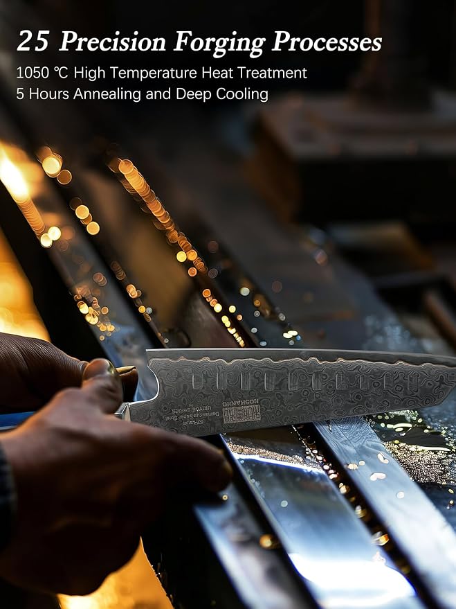 HOSHANHO 7" Damascus Santoku Knife, 67-Layer Damascus Kitchen Chef Knife | Ultra Sharp Professional Kitchen Knives with Ergonomic Blue Resin Stabilized Wood Handle and Wood Gift Box