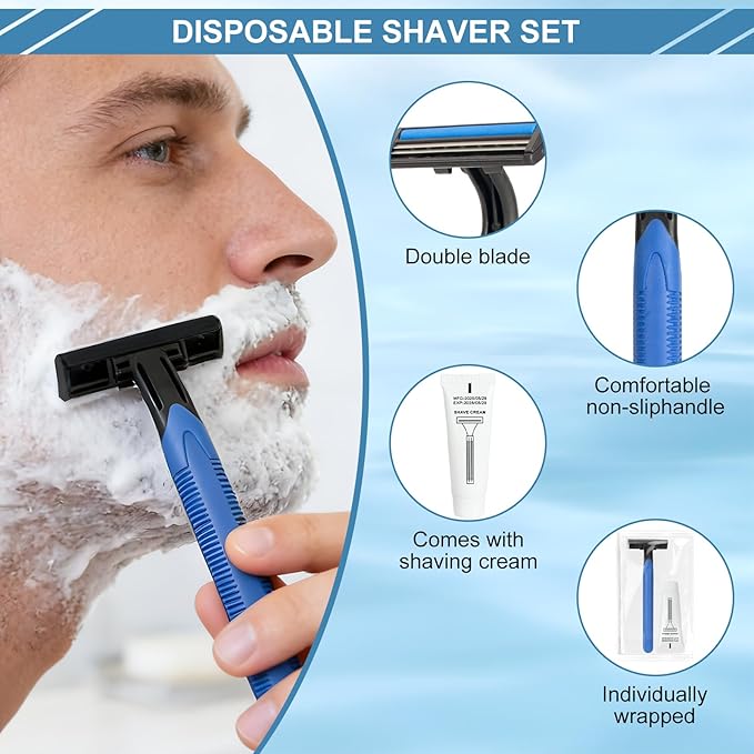 Travel Toothbrush Kit Bulk Disposable Toothbrush with Toothpaste Set with Mouthwash,Toothpaste,Shaver,Shaving Cream,Comb,Zip Bag,Floss Picks,Toothbrushes for Homeless Travel (50)