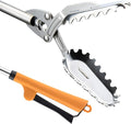 FTH Stainless Steel Grabber Reacher Pickup Tool Heavy Duty Trash Picker 31" | Log BBQ fireplace pits snake tongs plogging tool no wire design outdoor yard cleanup litter picker leaves branches sticks