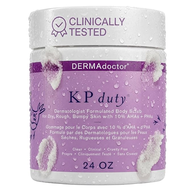 DERMAdoctor KP Bump Eraser Body Scrub with 10% AHAs + PHAs for Keratosis Pilaris, Dry, Rough, and Bumpy Skin, Dermatologist Formulated Exfoliating Body Scrub with Glycolic and Lactic acids - 24 oz