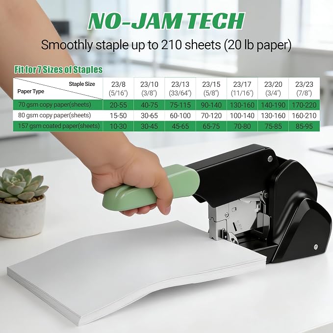 AFMAT Heavy Duty Stapler, 210 Sheet Effortless Stapler for Desk, 60% Reduced Effort, Jam Free, 50,000+ Uses, Adjustable Paper Depth, Metal Desktop Staplers for Office, Includes 7000Pcs Staples, ES15