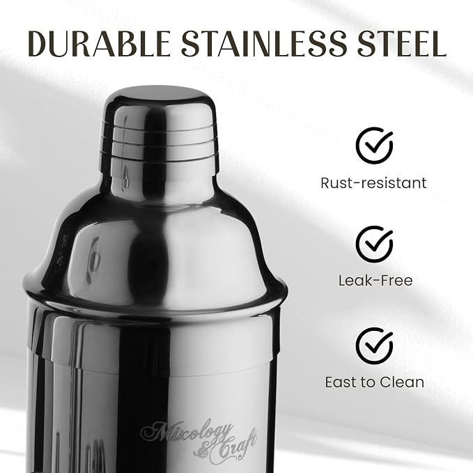 Mixology & Craft Cocktail Shaker Set: Complete Bartender Kit with Metal Stand and Bar Cart Accessories | Includes Exclusive Recipe Cards | Built to Last | Leak-Proof Design