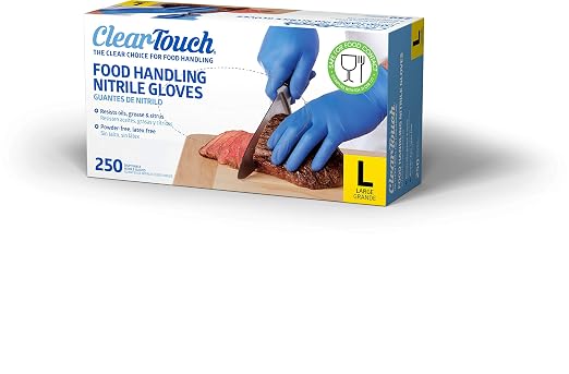 Medline Clear-Touch Food Handling Nitrile Gloves, Powder Free, Not Made From Natural Rubber Latex - Ideal for Kitchen Use and Food Preparation - Large Size, Pack of 500