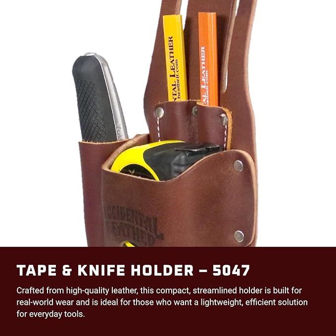 Occidental Leather Tape & Knife Holder - Holds Utility Knife, 2 Pencils & 35’ Tape or 25’ FatMax Holder for Chalk Lines - Made in USA