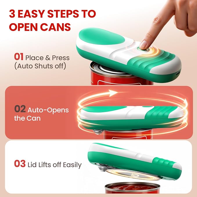 Electric Can Opener One Touch Fits All Can Sizes, Electric Can Openers for Kitchen Food Safe with Smooth Edge, Kitchen Gadgets Battery Operated Can Openers for Seniors, Arthritis and Chef