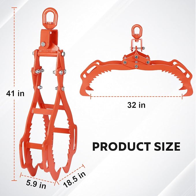 4 Claw Log Lifting Tongs, 32 inch Lumber Skidding Tongs, 3306lbs Capacity Log Grapple Hook, Heavy Duty Steel Timber Logging Grabber, Logging Tongs for Tractors Timberjacks Trucks Skidder Forklifts