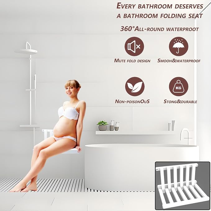 Folding Stool is Made of Beech Wood and can Withstand 400 pounds. The Surface is Coated with Walnut Paint and Polished. Used for Changing Shoes, Showering, Folding Bedside Table (Waterproof PU)