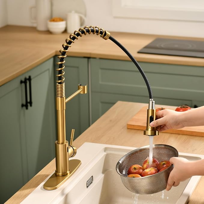 GIMILI Gold Touchless Kitchen Faucet with AC Adapter, Smart Motion Sensor Hands Free Single Handle Kitchen Sink Faucet with Pull Down Sprayer