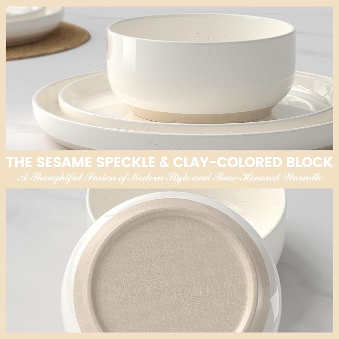 Plates and Bowls Sets, Scratch Resistant Dinnerware Sets for 8, 24 Pieces Porcelain Ceramic Dishware Dishes Set, Modern Stoneware Kitchen Dinner Set, Microwave and Dishwasher Safe, Cream White