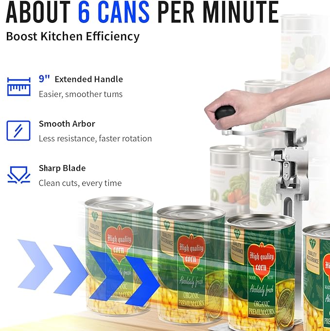 Commercial Can Opener Heavy Duty, 20" Stainless Steel Table Mounted Opener for #10 Cans up to 11" Tall, Professional Industrial Kitchen Tool with Cast Steel Base and Stainless Blade