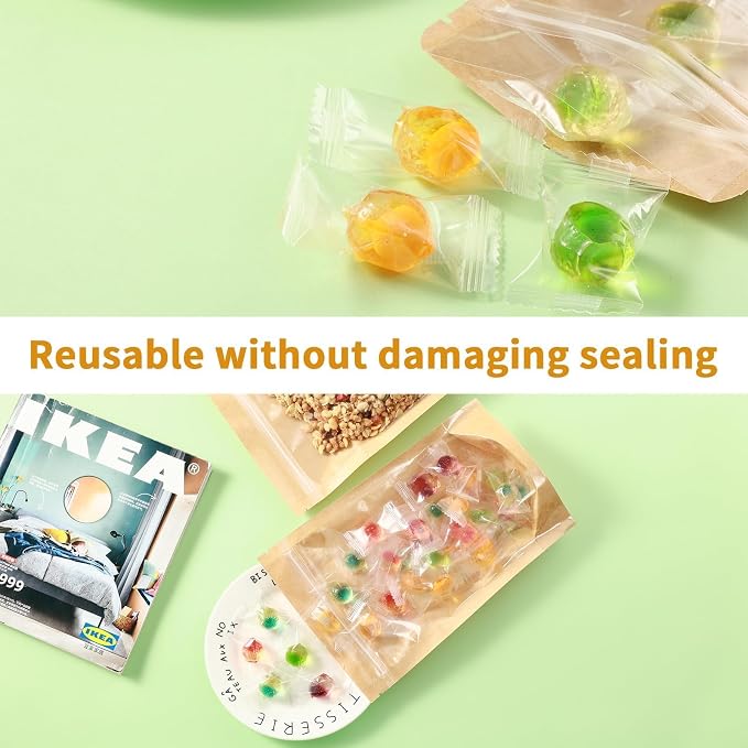 150 Pack Kraft Paper Bags with Clear Window 6x9 Reclosable Small Stand Up Mylar Bags for Food Storage Resealable Smell Proof Pouch, Edible Packaging, Reusable bags for Small Business