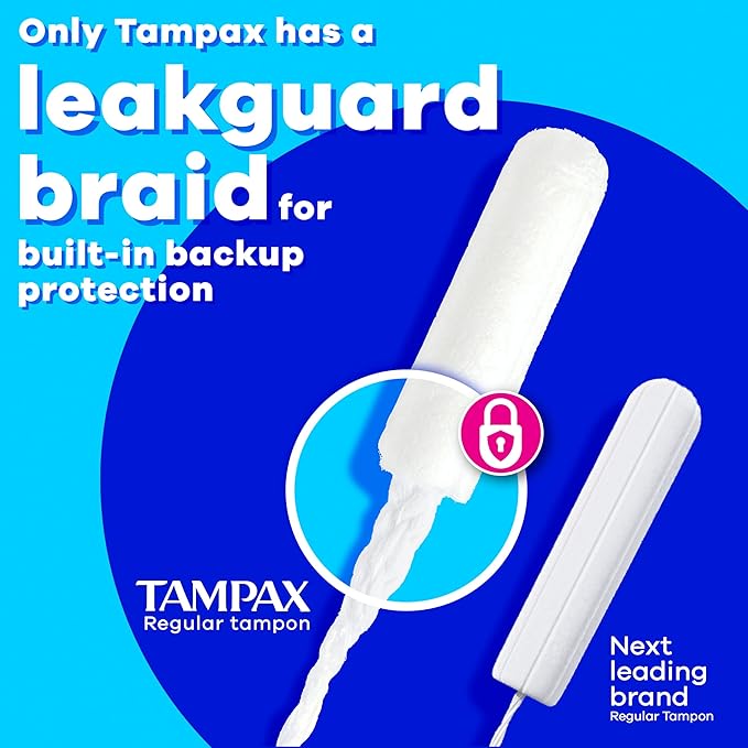 Tampax Pearl Tampons Tampons with Leak-Proof Braid, Lightweight/Regular/Super Absorbent, Unscented (Pack of 64)