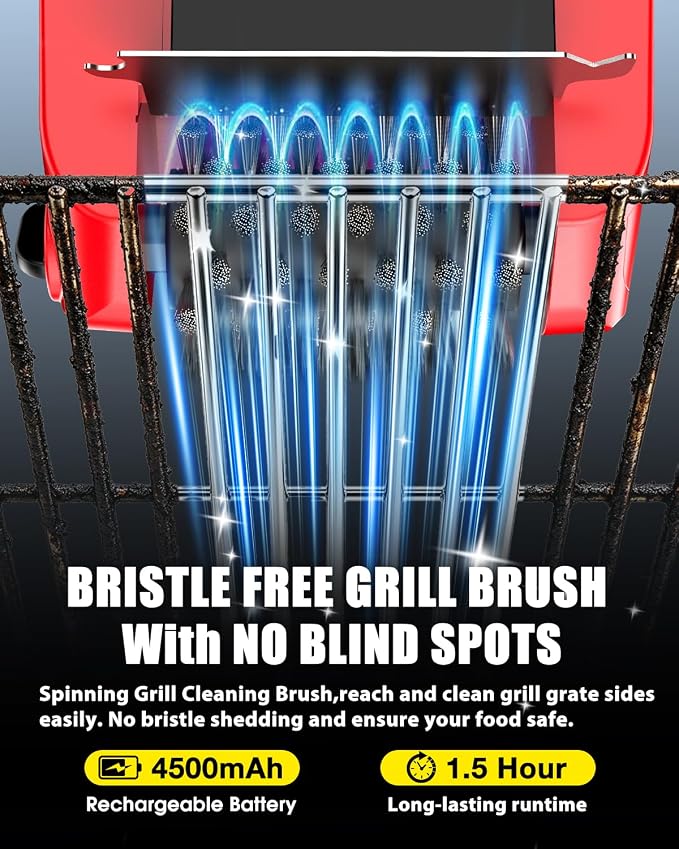 Electric BBQ Grill Brush,800RPM Automatic Grill Cleaner for Outdoor Grill with 2-Speed & 20kg Torque–Last 3.5H, LED Light for Night,No Bristle Drop Safe for Cast Iron Stainless,Gifts for Men Dad
