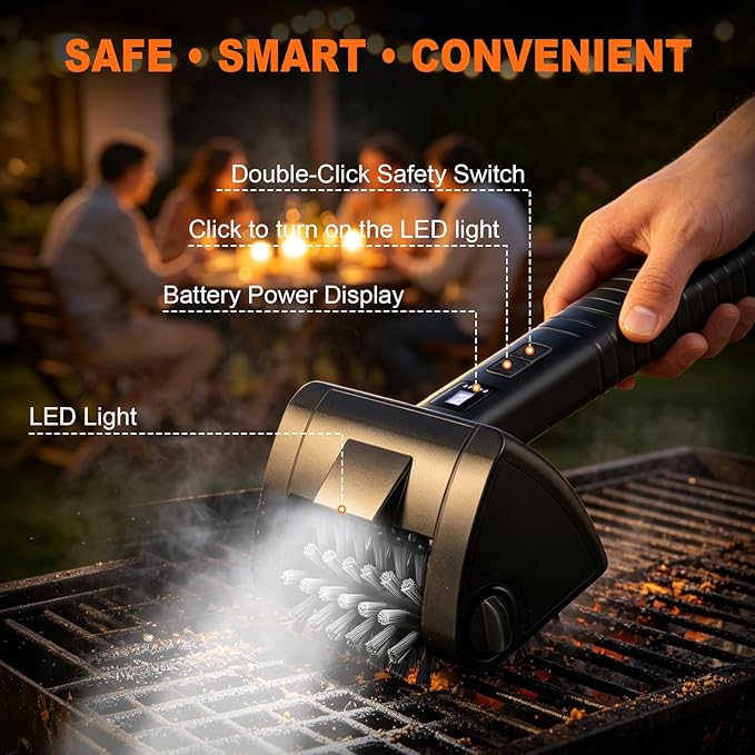 Electric Grill Brush for Outdoor Grill, 4000mAh Cordless Rechargeable BBQ Cleaner with LED Light,2-Speed Grill Cleaner,No Shedding 304 Stainless Steel,Waterproof Grill Cleaning Brush Gifts for Men Dad