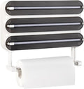 Aluminum Foil & Plastic Wrap Dispenser with Cutter - Magnetic & No-Drill Wall Mount, Cling Film Dispenser with Paper Towel Holder, Space-Saving 4-in-1 Kitchen Organizer - Fits 12" Roll, Black