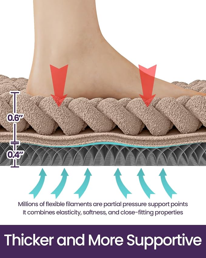 DEXI Bathroom Rugs 43x24, Non Slip Washable Bath Mat, Luxury Chenille Super Absorbent Ultra Thick Bathmats for Shower Floor, Plush Fluffy Shaggy Carpet for Tub, Taupe