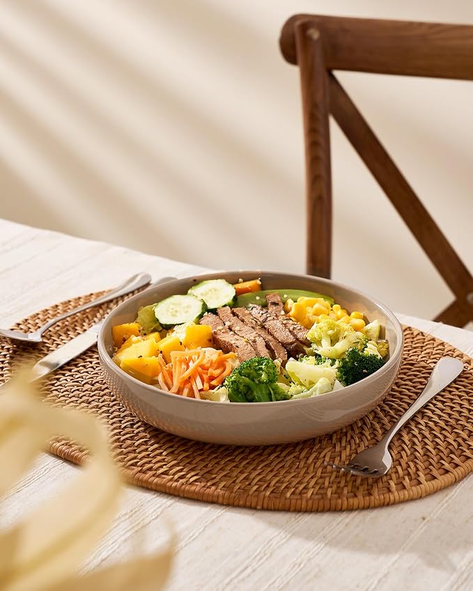 famiware Milkyway 33 oz Bowl Set, Pasta Bowls Set of 8, Salad Bowls Perfect for Your Friend for Housewarming, Thanksgiving, Christmas, Cinnamon Brown