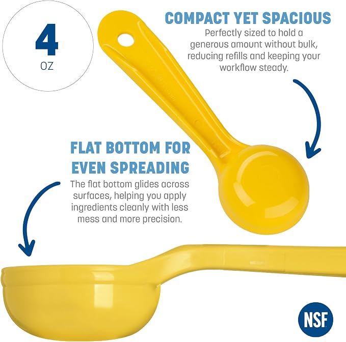 Carlisle FoodService Products 1 Ounce Solid Measuring Spoon – Flat Bottom – Portion Control Tool – Short Handle 6.5 ", Yellow, (Pack of 12)