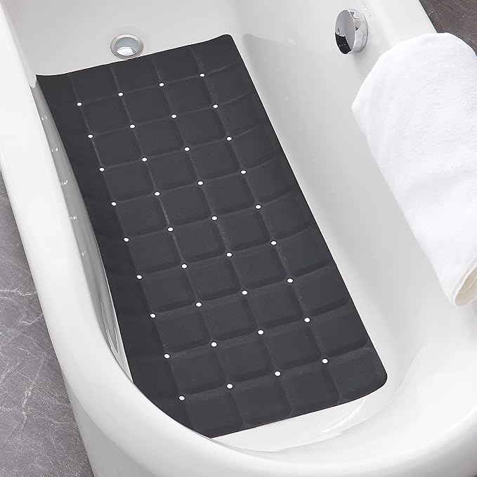 Webos Foldable Silicone Bathtub Mat: Jumbo Size Heavy Duty Safety Bath Mat for Tub Without Suction Cups Non Slip Bath & Shower Mat for Textured, Reglazed, Refinished Tub (Black, 35.8 x 17.7)
