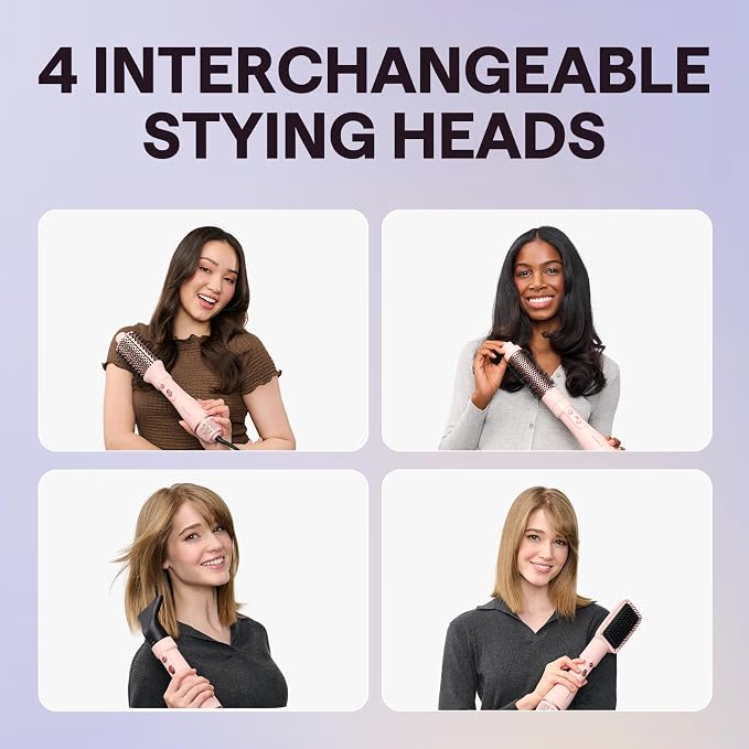 Wavytalk Hair Dryer Brush Set, Air Sculpt 4-in-1 Hot Air Brush Set, Multi Hair Styler for Salon Blowouts, Smooth Curls, Volumizing and Straightening, Sleek and Less Frizz, Pink