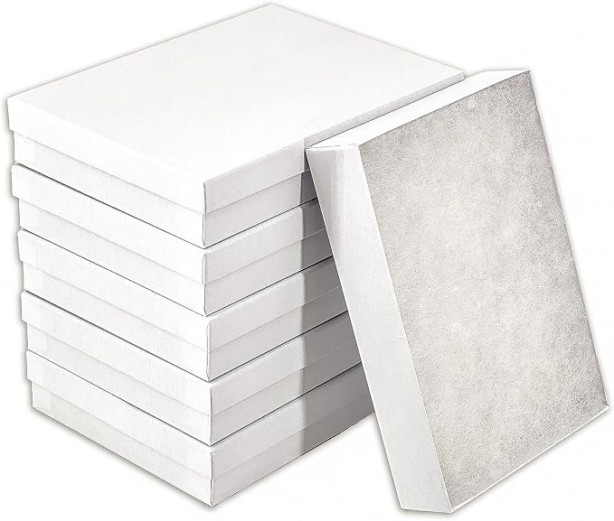 TheDisplayGuys - 25-Pack #75 Cotton Filled Cardboard Paper Jewelry Boxes Gift Case - Matte White (7.1" x 5.2" x 1.3") - for Shipping or Storage