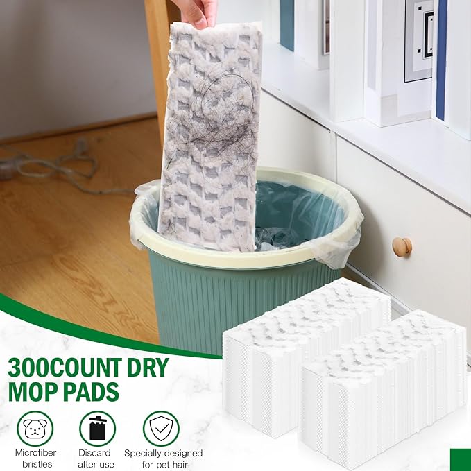Gejoy 300 Count Heavy Duty Dry Sweeping Cloths Compatible with Swiffer Sweeper Mop, Microfiber Duster Mop Pads Refills for Cleaning Hardwood Floor Dust and Pet Hair, Disposable and Unscented Refills