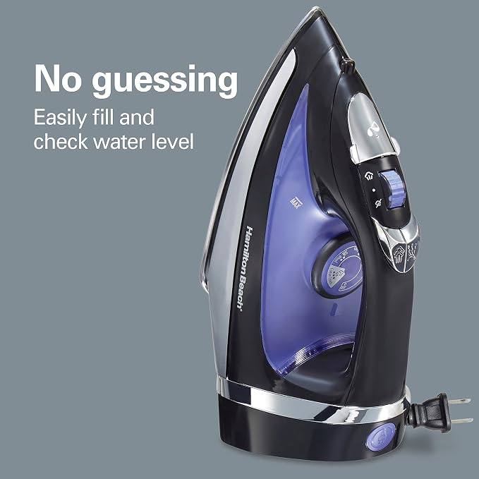 Hamilton Beach Steam Iron for Clothes & Garment Steamer with Smooth Press Stainless Steel Soleplate,1200 Watts,8’ Retractable Cord,Black (14214),(Pack of 2)
