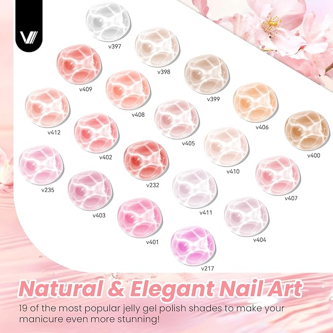 VANREESA 24Pcs Jelly Gel Nail Polish Set -Soft Milky White Nude Pink Red Brown Jelly Translucent Gel Polish Colors with Base Coat 4 Top Coats Neutral Colors All Seasons Nail Polish Set Gifts for Women