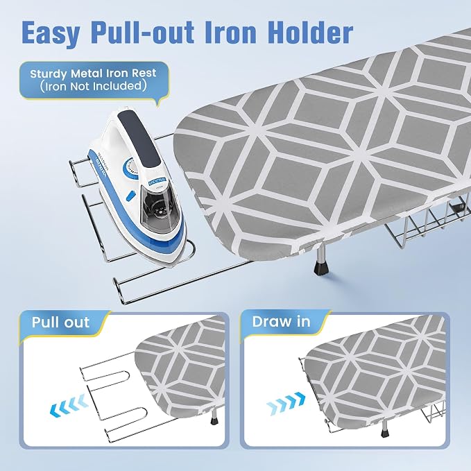 Tabletop Ironing Board, Foldable Small Ironing Board with Iron Holder Portable Mini Iron Board for Small Spaces Compact Table top Small Ironing Table for Dorms, Aprtment, RVs, Travel, 32"x12"