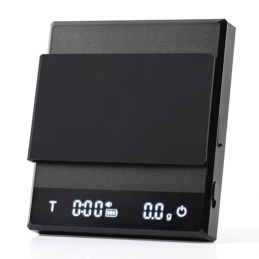 Rechargeable Coffee Scale with Timer - Large Digital Pour-Over Scale, 2kg/0.1g Precision for Espresso Weight, Drip, Auto Tare, Brew Ratio, 3 Modes, 1500mAh for Long Standby, Black